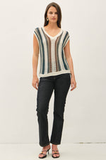VERTICAL STRIPED HAND CRAFT CROCHET VEST
