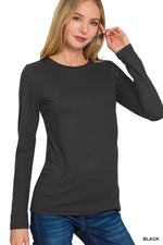 Butter Soft Round Neck Long Sleeve -  Black