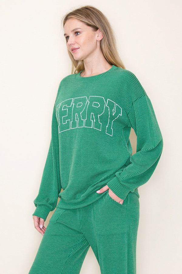Ribbed Merry Long Sleeve - Green
