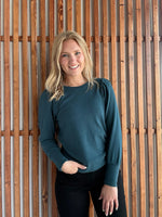 Pleated Ballon Sleeve Sweater - Teal