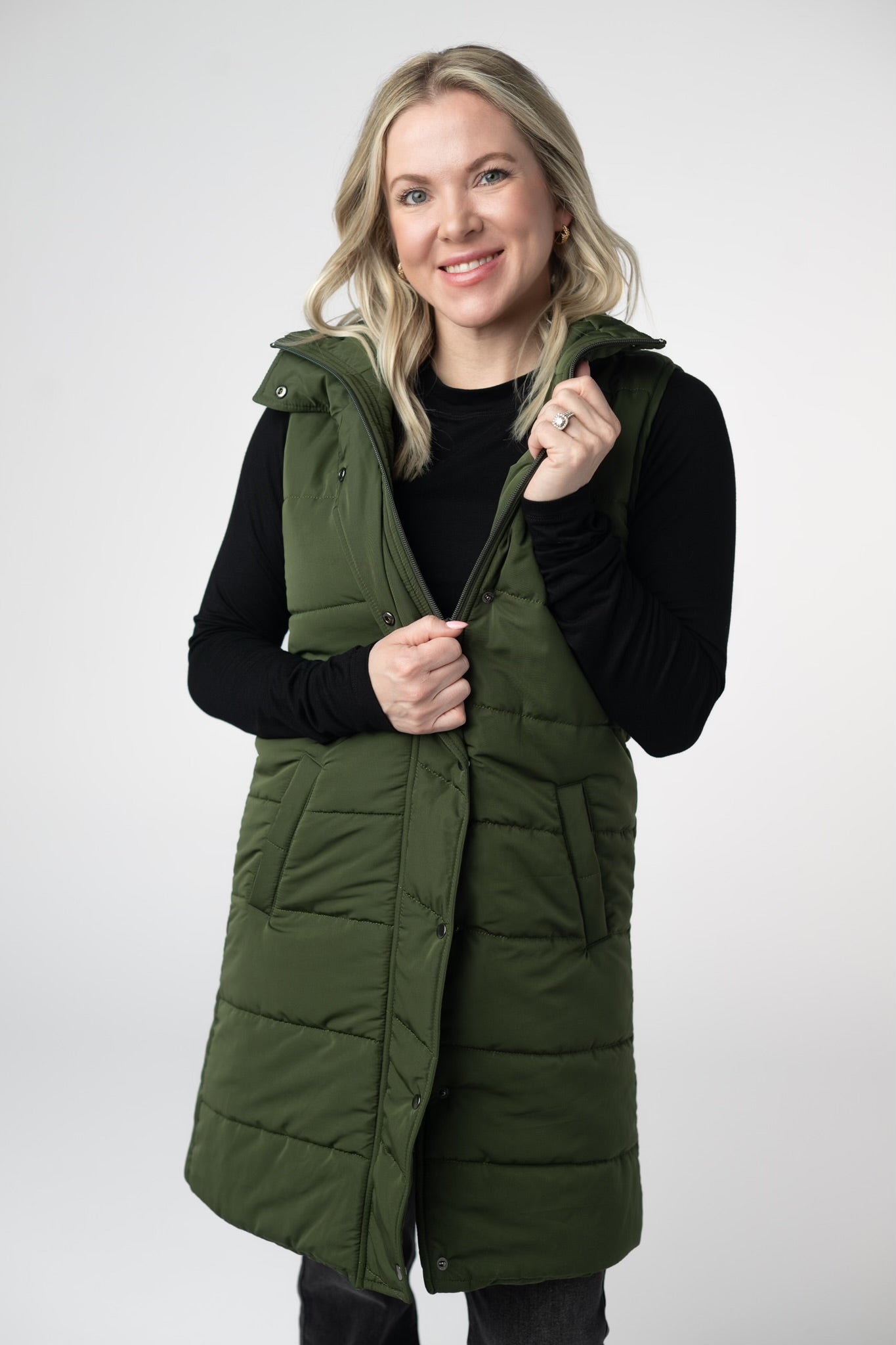 Harlow Long Vest - Dark Olive