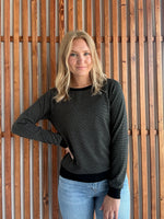 Crew Neck Pinstriped Top- Black