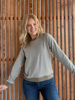 Crew Neck Pinstriped Top- Taupe