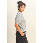 Puff Short Sleeve Crew Neck Top - Heather Grey