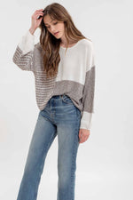 Back Tie Colorblock Knit Sweater - Grey Multi