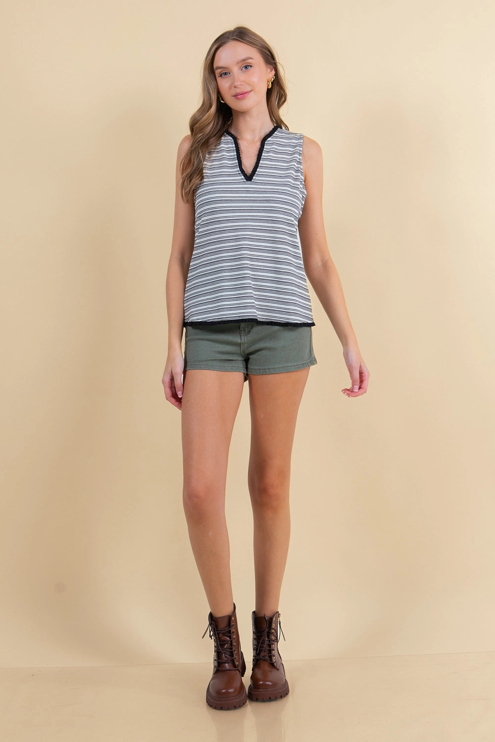 Split V-Neck Sleeveless Lace Trimmed Tank Top