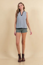 Split V-Neck Sleeveless Lace Trimmed Tank Top