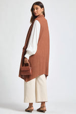 Sleeveless Crochet Midi Vest Cardigan - Chestnut