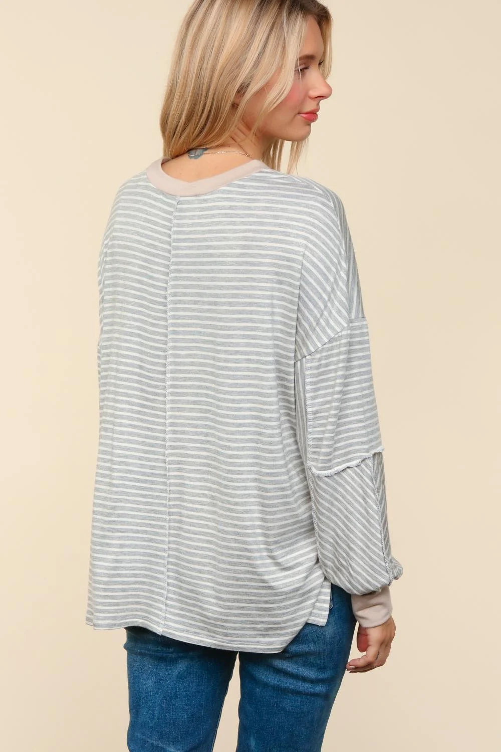 Grey & Ivory Striped Oversized Top