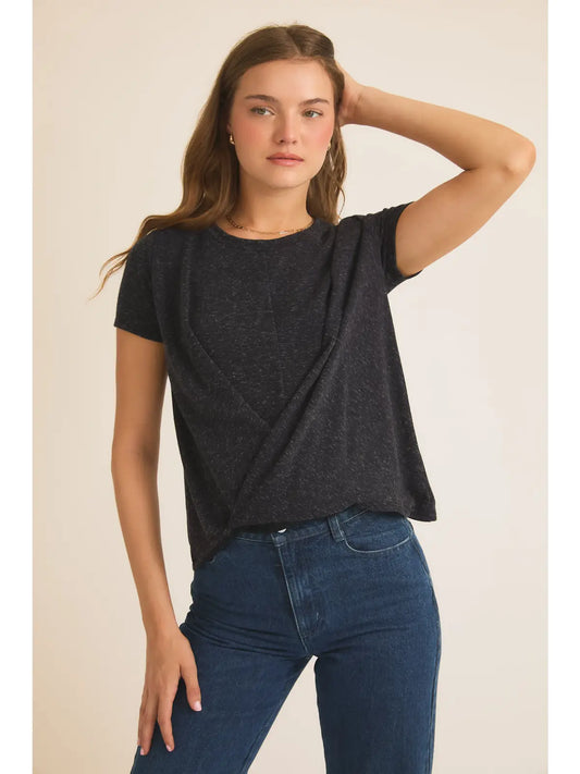 Front Twist Short Sleeve Top - Black