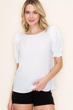 Ivory Ruffled Puff Sleeve Crinkled Top