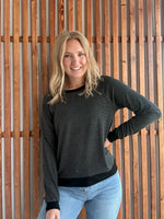 Crew Neck Pinstriped Top- Black
