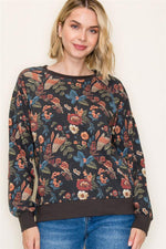 Fall Floral Pullover - Charcoal