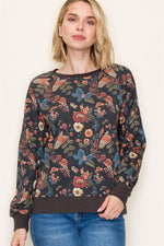 Fall Floral Pullover - Charcoal