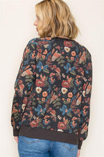 Fall Floral Pullover - Charcoal