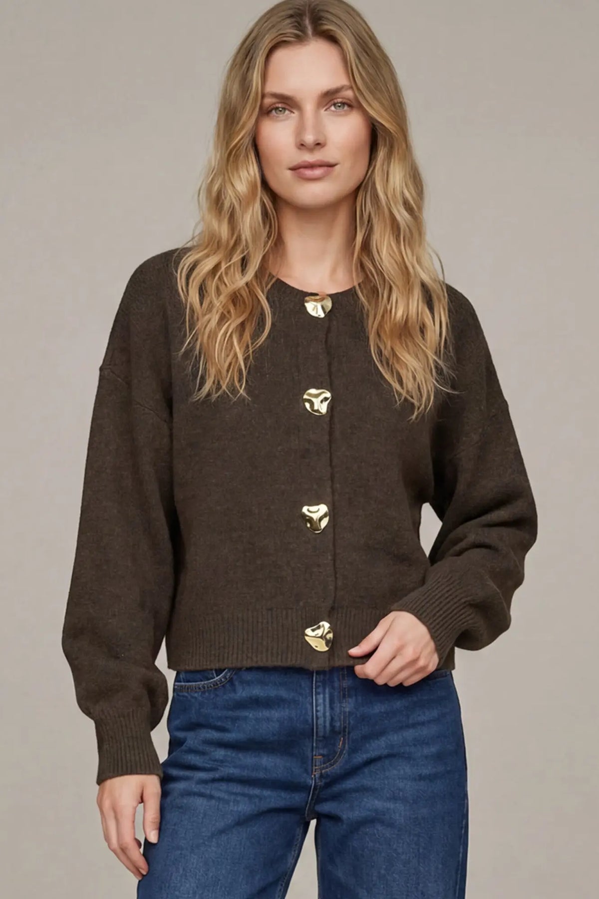 Classy Button Sweater: Brown