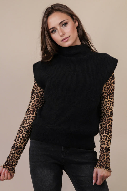 Soft Knit Sweater Vest Top - Black