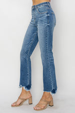 High Rise Crop Flare Fray Hem Jeans