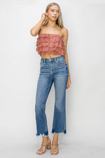 High Rise Crop Flare Fray Hem Jeans