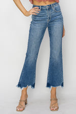 High Rise Crop Flare Fray Hem Jeans