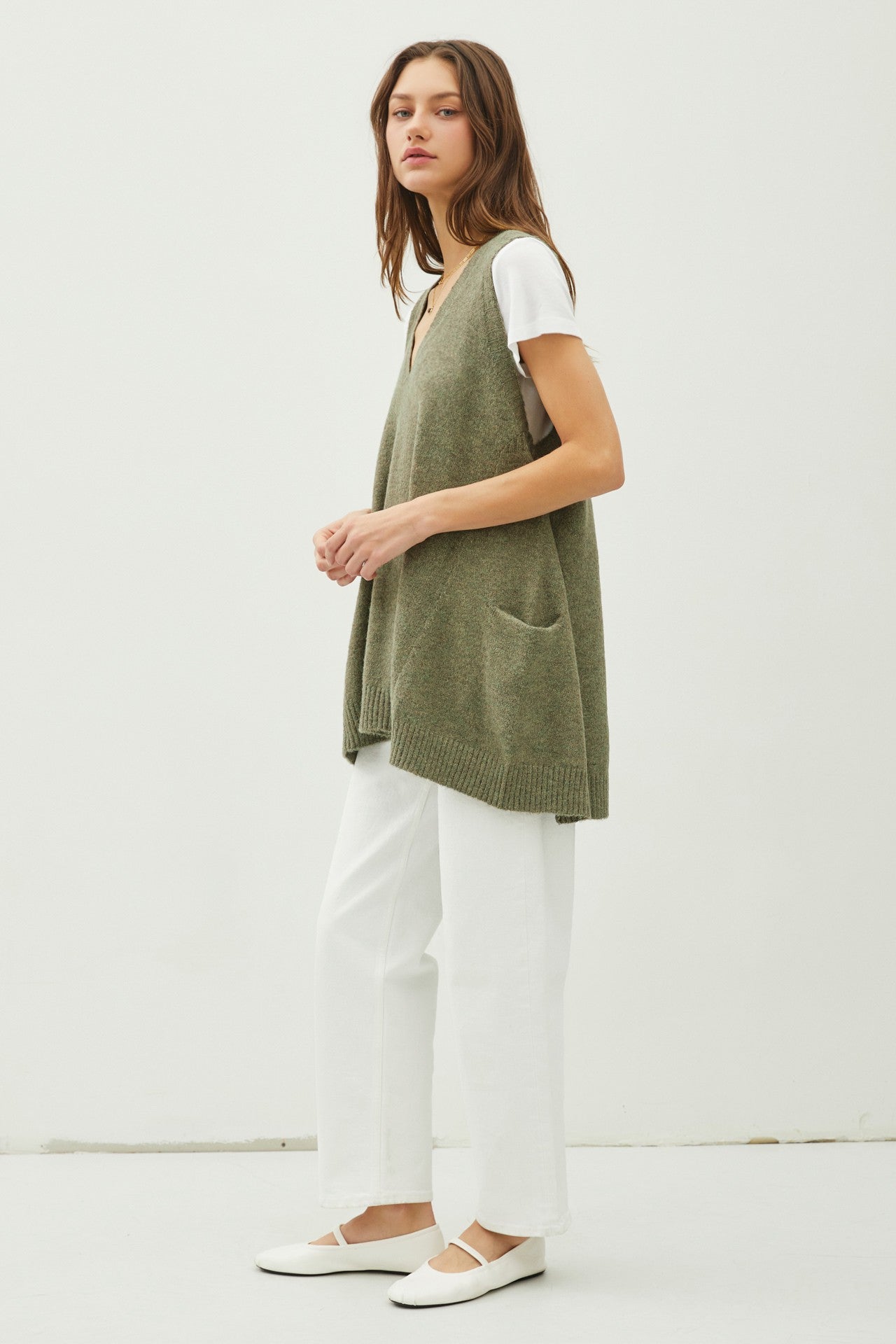 Oversized V-Neck Long Soft Sweater Vest