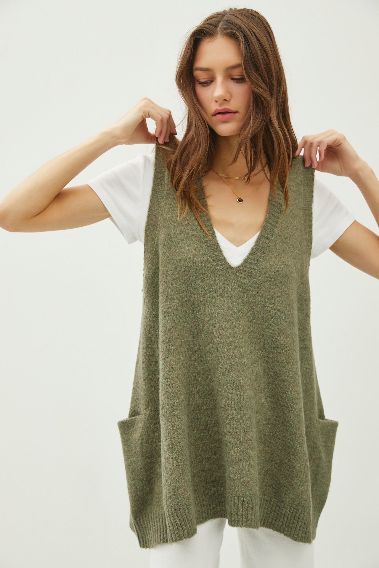 Oversized V-Neck Long Soft Sweater Vest