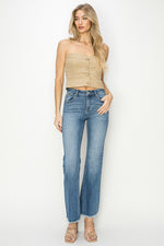 Mid Rise Ankle Bootcut Fray Hem Jeans