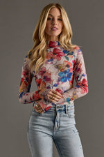 Multicolored Abstract Floral Mesh Top