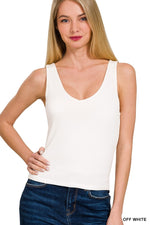 Double Layer V-Neck Tank Top - Off White