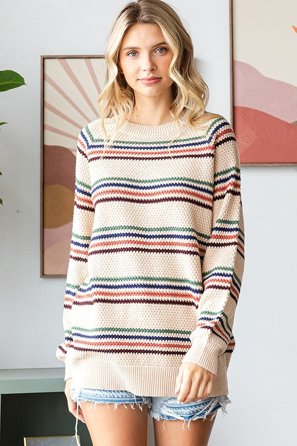 Striped Long Sleeve Knitted Sweater