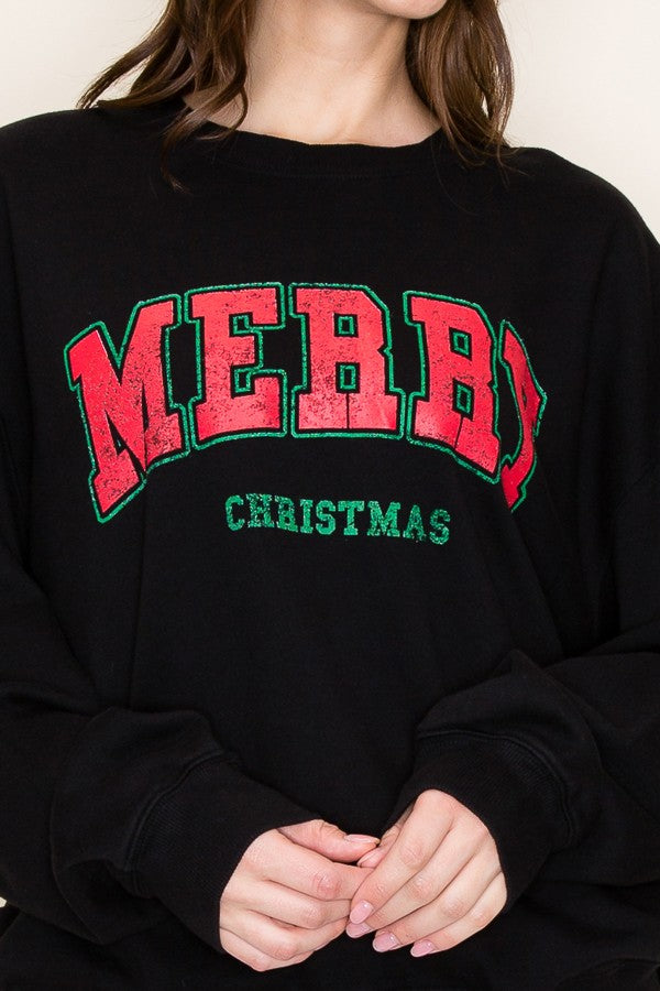 Merry Christmas Graphic Sweatshirt - Black