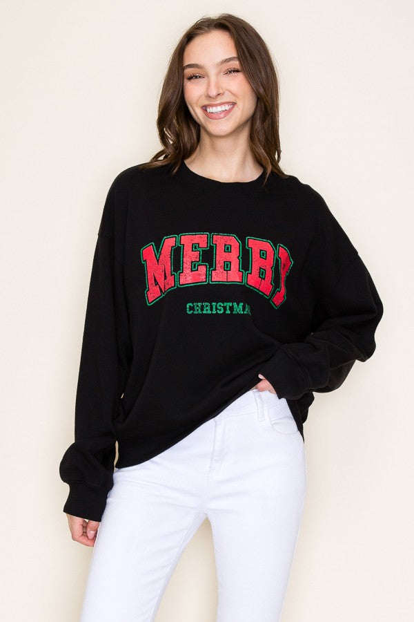 Merry Christmas Graphic Sweatshirt - Black