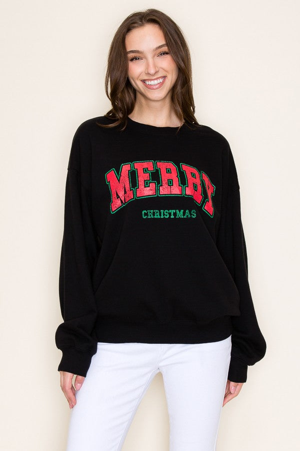 Merry Christmas Graphic Sweatshirt - Black