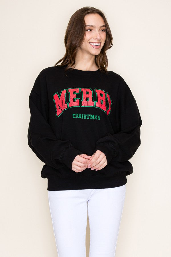 Merry Christmas Graphic Sweatshirt - Black