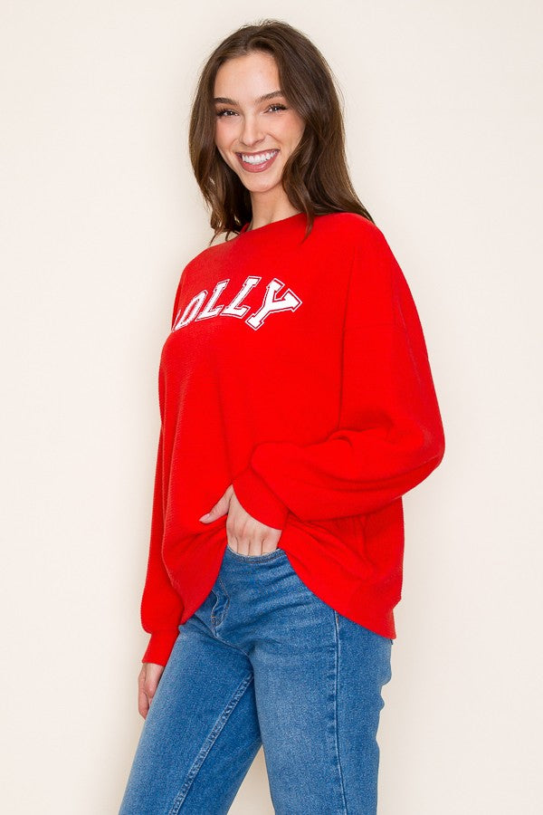 Jolly Cloudy Knit Pullover - Red