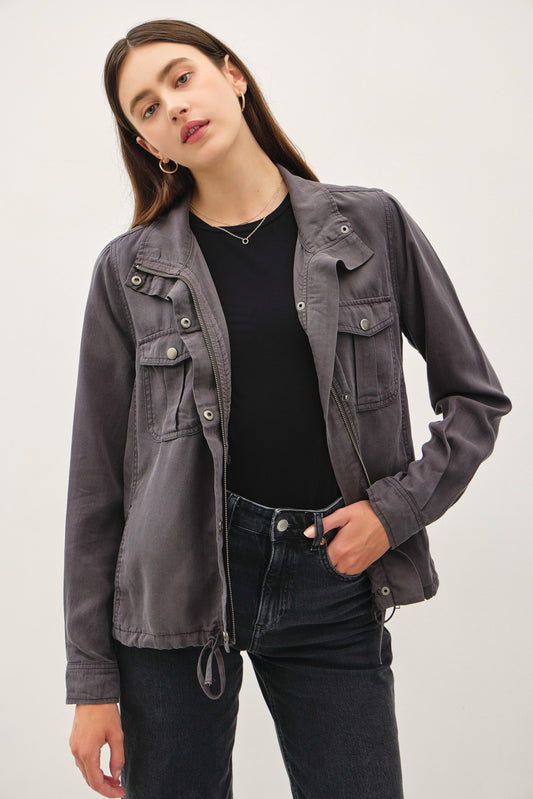 Classic Utility Zipper Safari Jacket - Charcoal