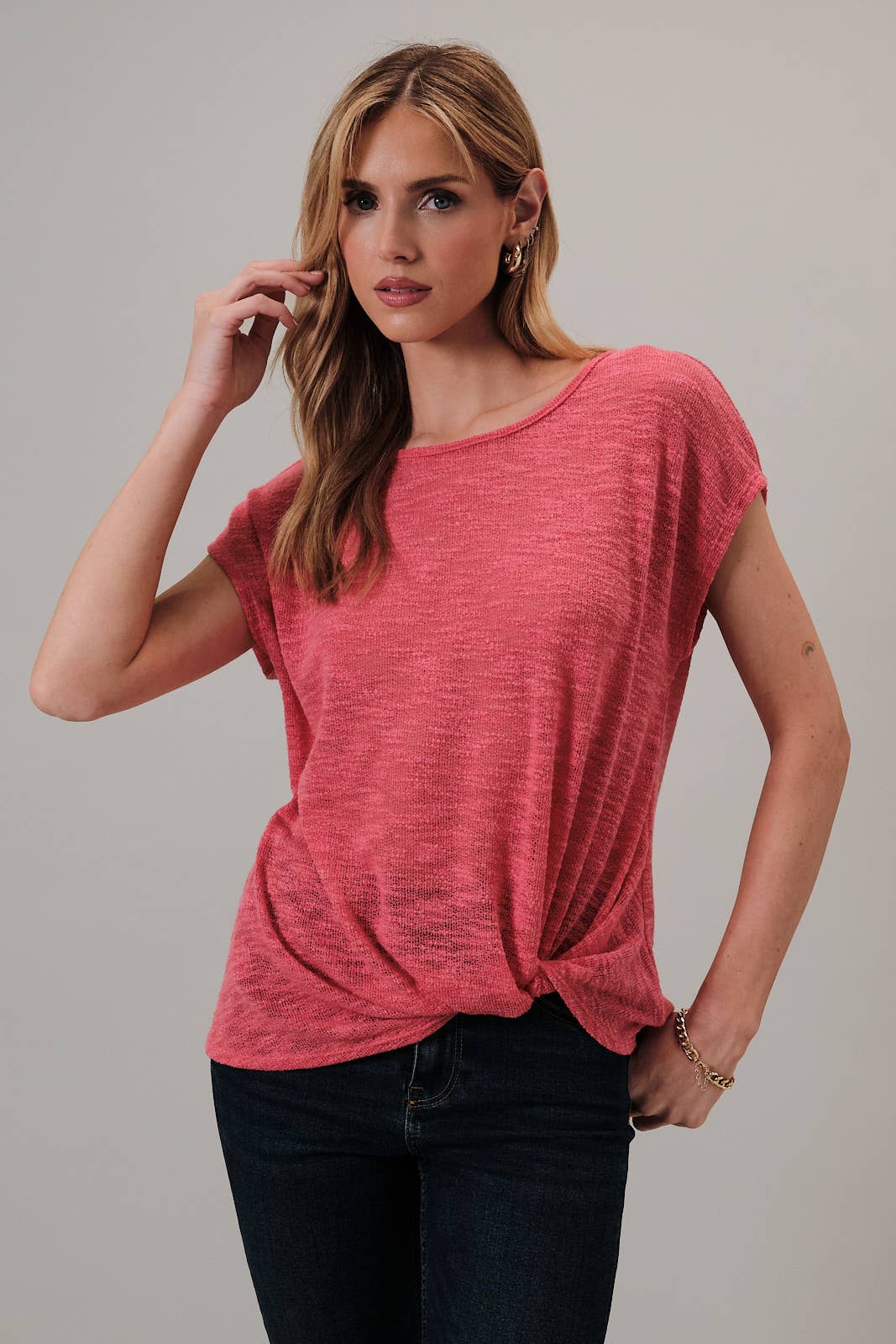 Short Sleeve Front Twist Top - Berry