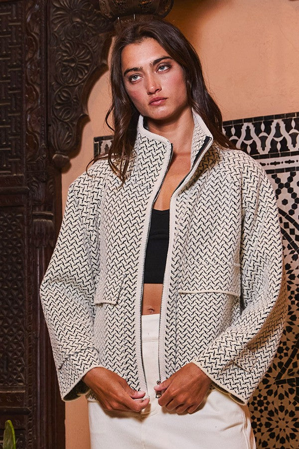 Zip-Up Patterned Soft Pluffy Jacket