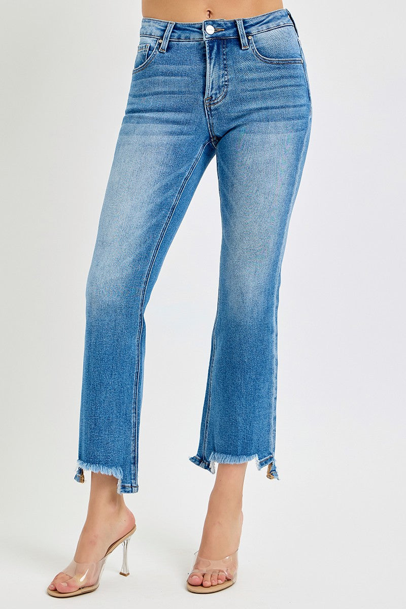 Tummy Control MR Crop Bootcut Unbalanced Hem Jeans