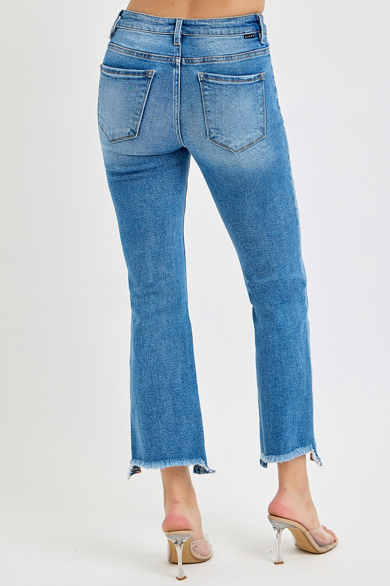 Tummy Control MR Crop Bootcut Unbalanced Hem Jeans