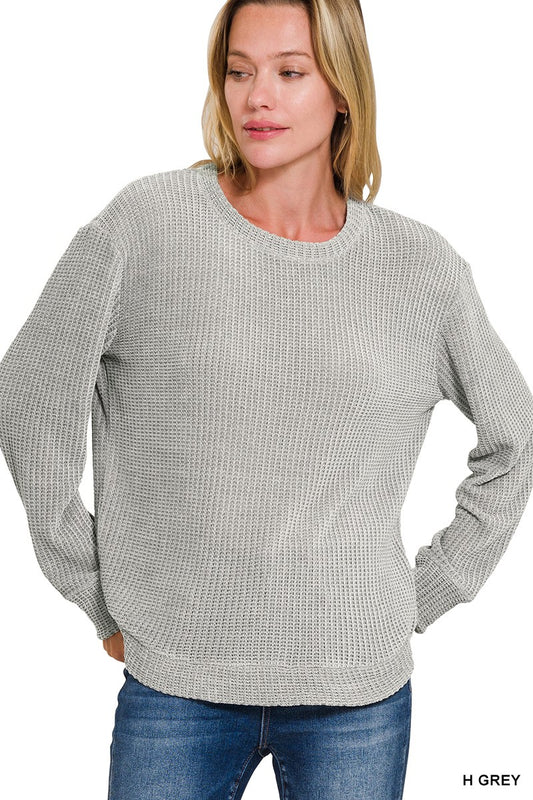 Chenille Waffle Round Neck Sweater