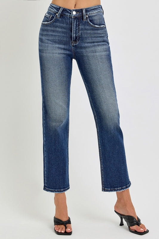 Dark Tummy Control HR Crop Straight Jeans