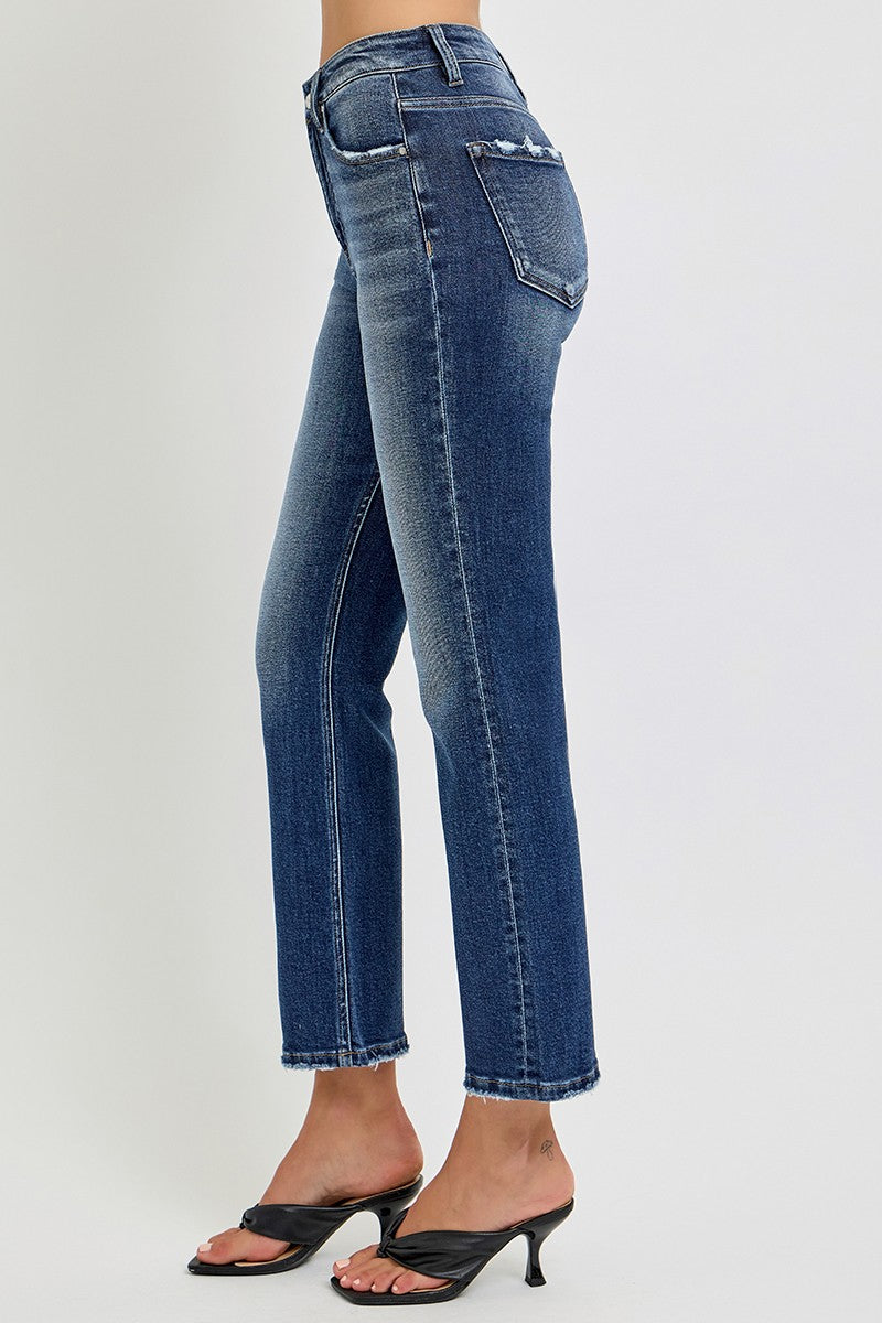 Dark Tummy Control HR Crop Straight Jeans