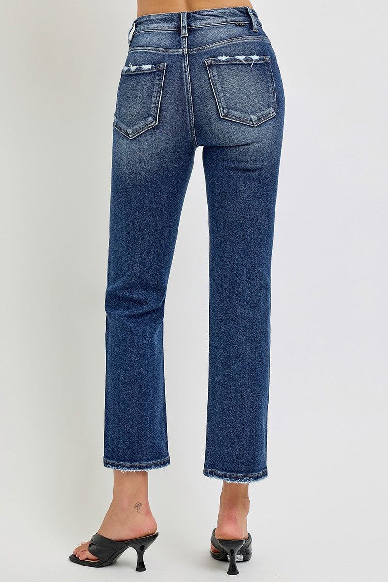 Dark Tummy Control HR Crop Straight Jeans