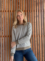 Crew Neck Pinstriped Top- Taupe
