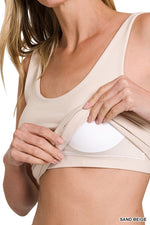 Seamless Tank Top With Built In Bra - White
