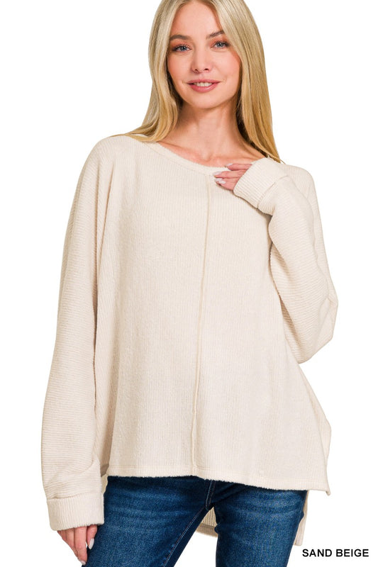 Ribbed Center Seam Dolman Sleeve Top