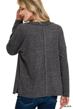 Ribbed V-Neck Drop Shoulder Long Sleeve