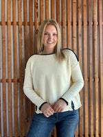 Boatneck Cream and Navy Sweater