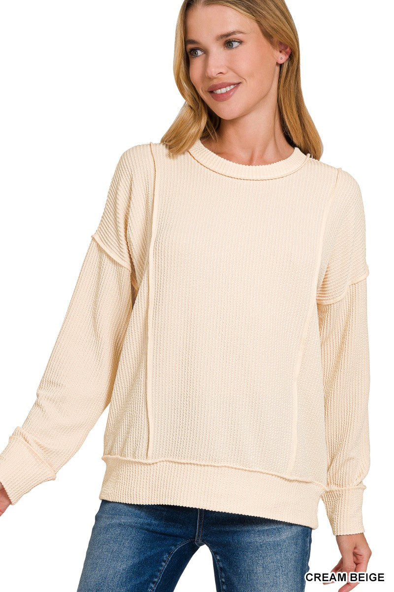 Corded Rib Round Neck Long Sleeve